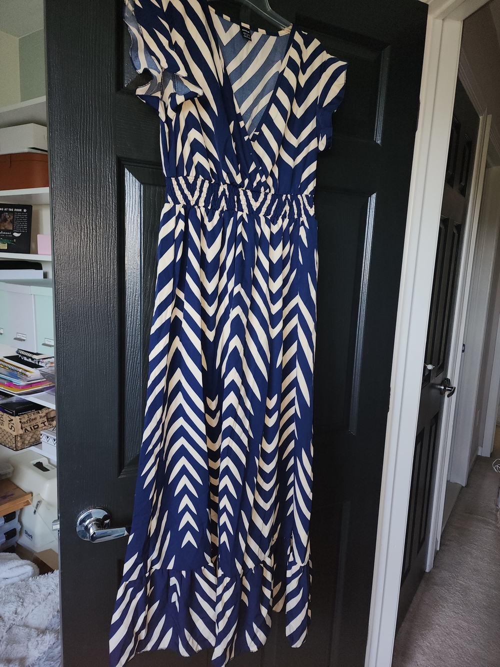 SHEIN Navy and White Chevron Maxi Dress